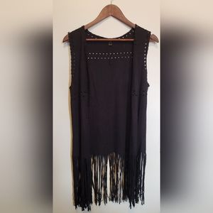 Suede Frindge Vest, Black, Medium